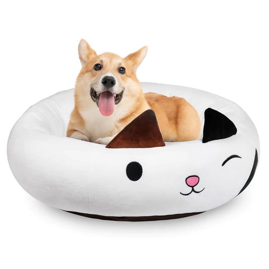 26" Calico Cat Pet Bed Calming Dog & Cat Plush Bed Fulffy Comfy Padded Cat Mat Plush Pet Bed Non-Slip Bottom Soft Washable Sleeping Dog Cot for Medium Small Dogs Cat Puppy Kitty